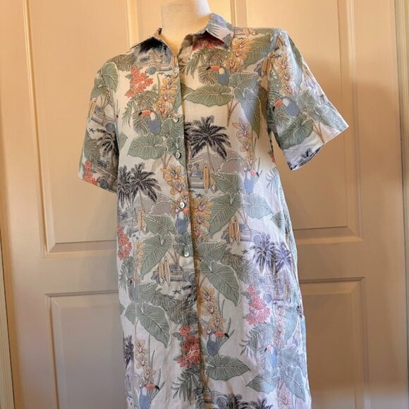 C & C California Tropical Travel 100% Linen Shirt Dress – Size Small - Picture 1 of 5
